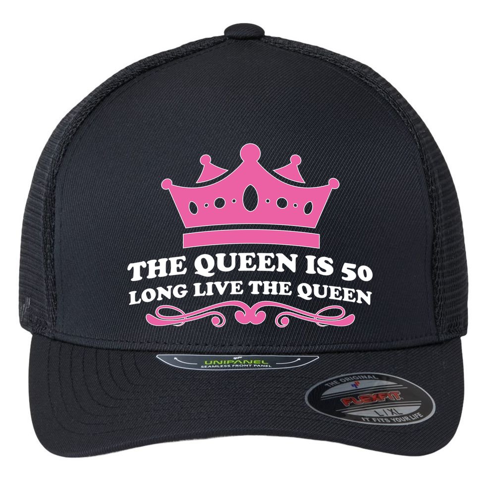 The Queen Is 50 Funny 50th Birthday Flexfit Unipanel Trucker Cap