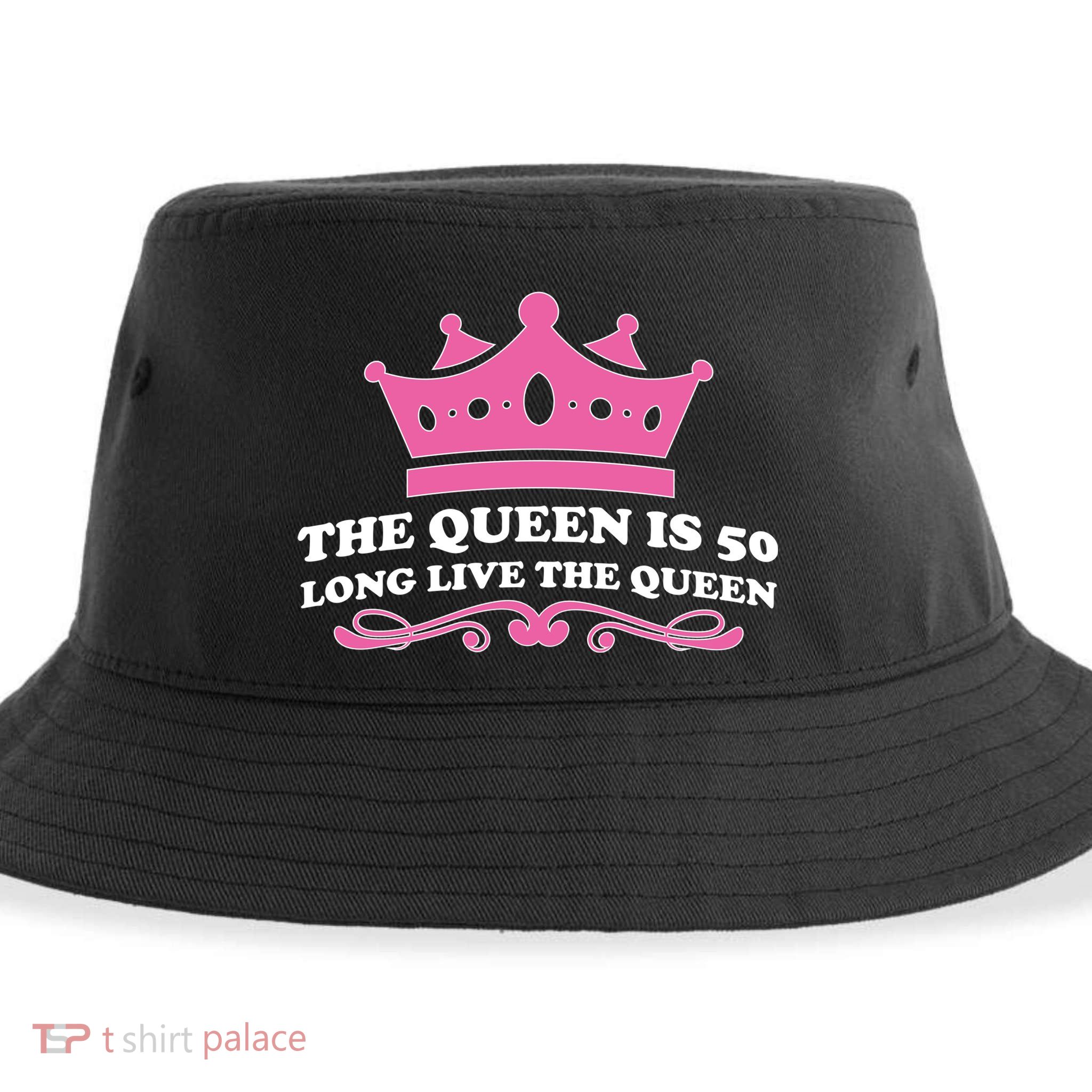 The Queen Is 50 Funny 50th Birthday Sustainable Bucket Hat