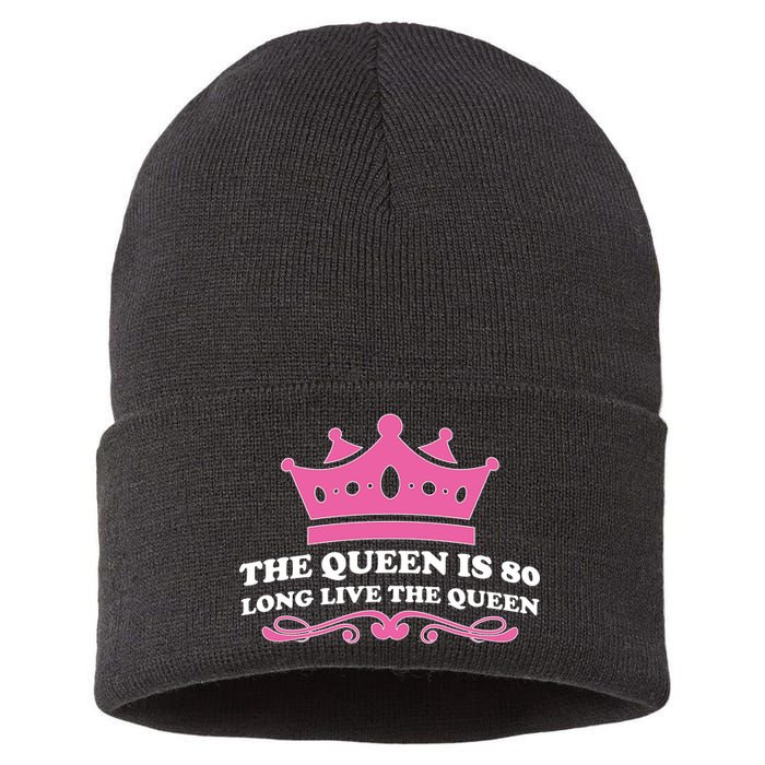 The Queen Is 80 Funny 80th Birthday Sustainable Knit Beanie