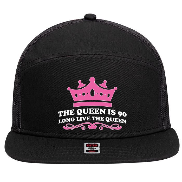 The Queen Is 90 Funny 90th Birthday 7 Panel Mesh Trucker Snapback Hat