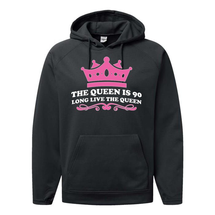 The Queen Is 90 Funny 90th Birthday Performance Fleece Hoodie