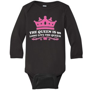 The Queen Is 90 Funny 90th Birthday Baby Long Sleeve Bodysuit