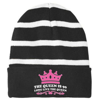 The Queen Is 90 Funny 90th Birthday Striped Beanie with Solid Band