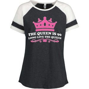 The Queen Is 90 Funny 90th Birthday Enza Ladies Jersey Colorblock Tee