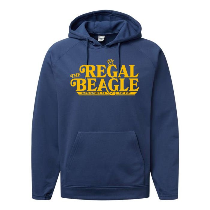 The Regal Beagle Santa Monica Ca Est 1977 Logo Performance Fleece Hoodie