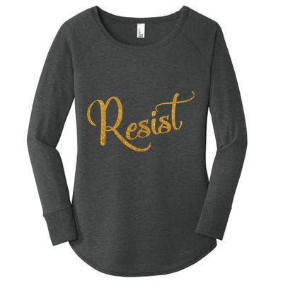 The Resistance Resist Gold Script Logo Anti-Trump Women's Perfect Tri Tunic Long Sleeve Shirt