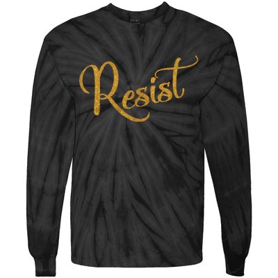 The Resistance Resist Gold Script Logo Anti-Trump Tie-Dye Long Sleeve Shirt