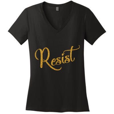 The Resistance Resist Gold Script Logo Anti-Trump Women's V-Neck T-Shirt