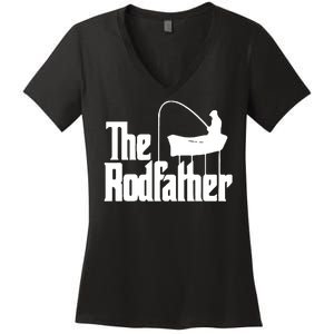 The Rod Father Funny Fishing Dad Women's V-Neck T-Shirt