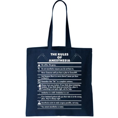 The Rules of Anesthesia Tote Bag