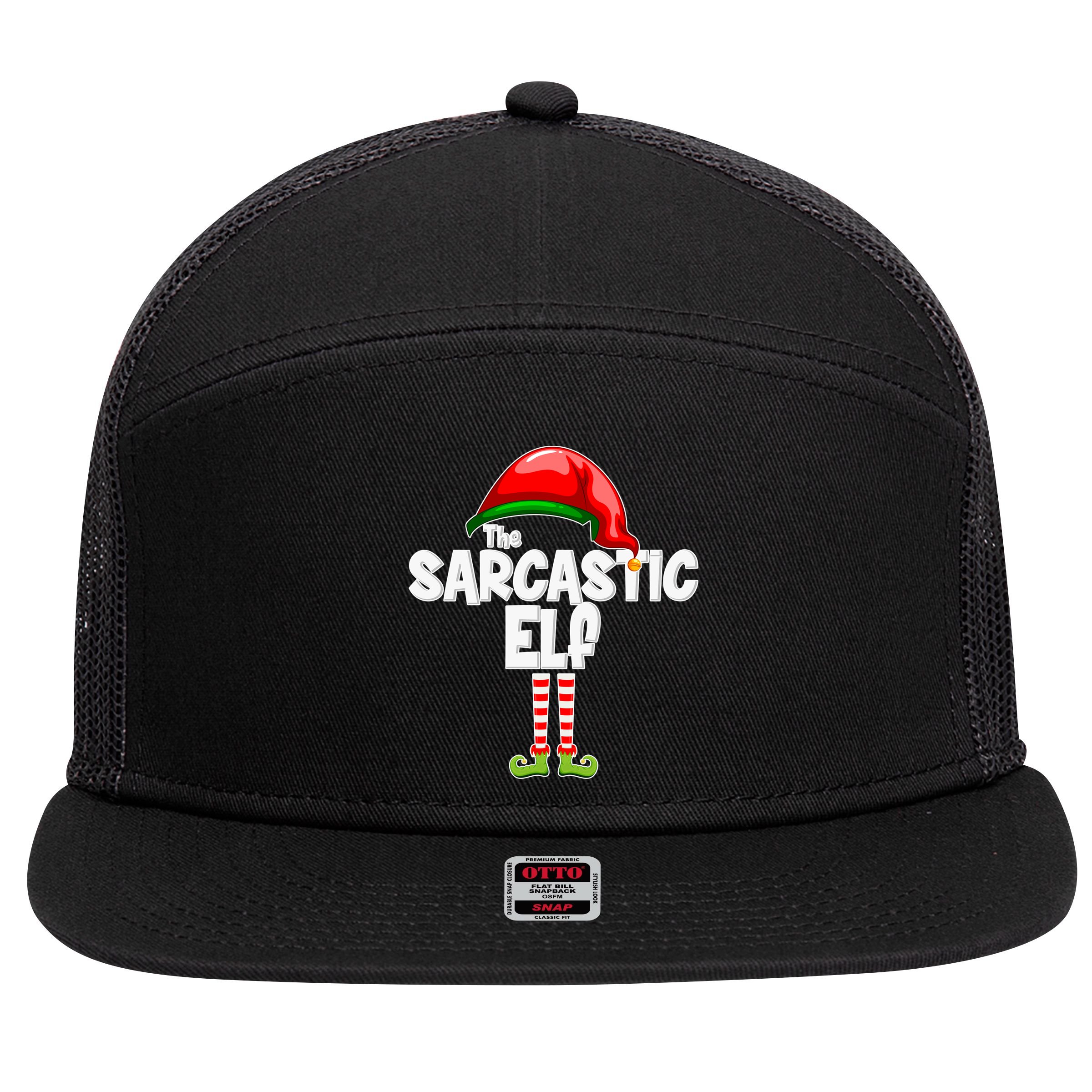 The Sarcastic Elf Matching Christmas 7 Panel Mesh Trucker Snapback Hat