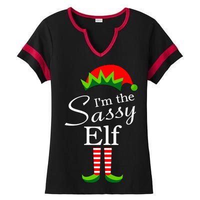 The Sassy Elf Funny Christmas Family Matching Ladies Halftime Notch Neck Tee