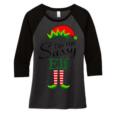 The Sassy Elf Funny Christmas Family Matching Women's Tri-Blend 3/4-Sleeve Raglan Shirt