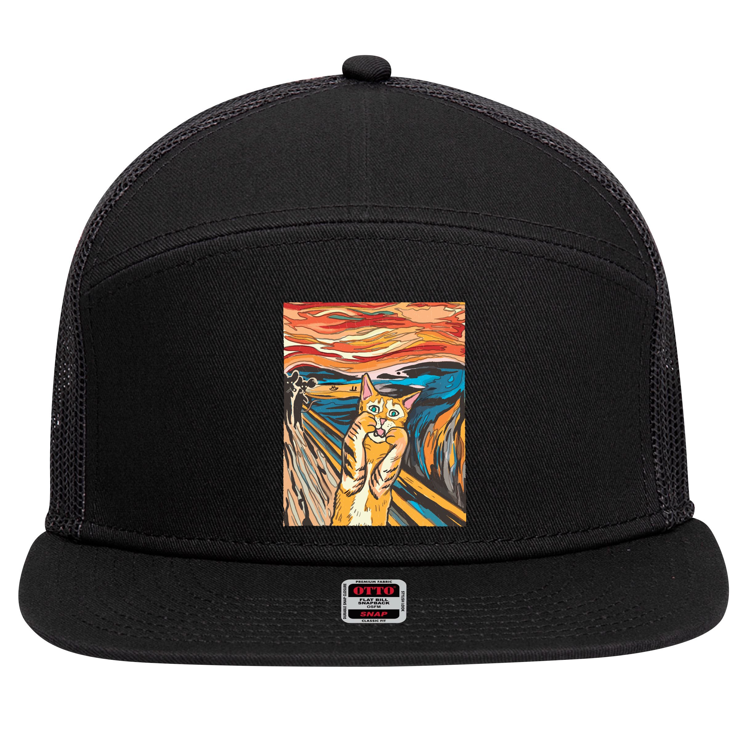 The Scream Parody Cat 7 Panel Mesh Trucker Snapback Hat