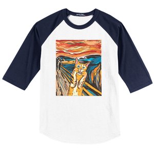 The Scream Parody Cat Baseball Sleeve Shirt