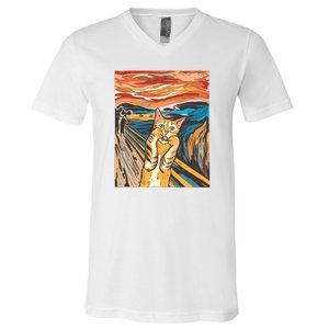 The Scream Parody Cat V-Neck T-Shirt