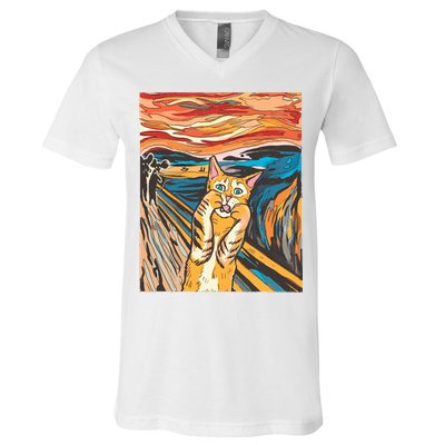 The Scream Parody Cat V-Neck T-Shirt