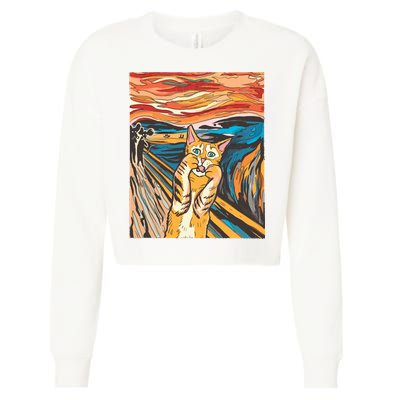 The Scream Parody Cat Cropped Pullover Crew