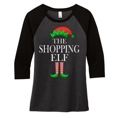 The Shopping Elf Family Matching Christmas Women's Tri-Blend 3/4-Sleeve Raglan Shirt