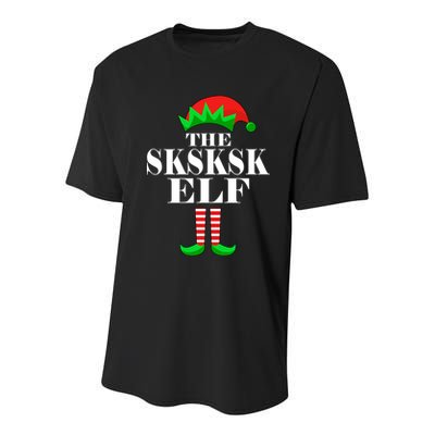 The SKSKSK Elf Funny Christmas Matching Youth Performance Sprint T-Shirt