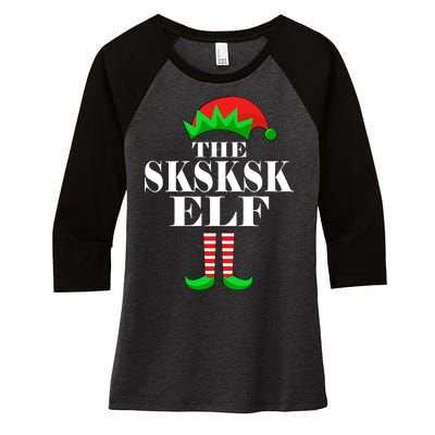 The SKSKSK Elf Funny Christmas Matching Women's Tri-Blend 3/4-Sleeve Raglan Shirt