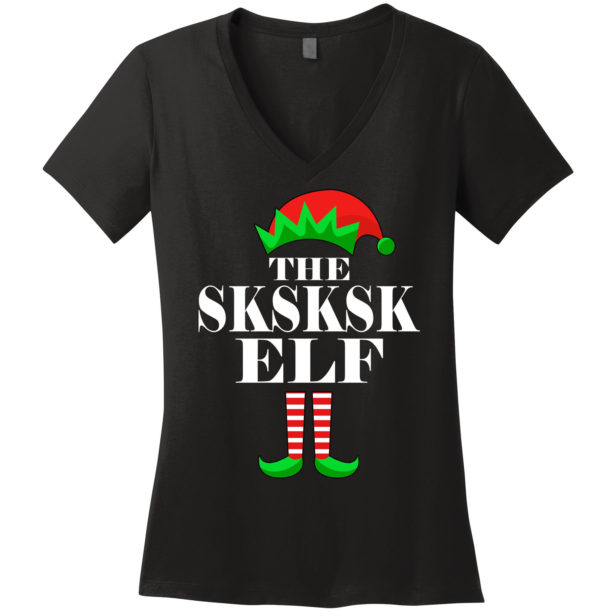The SKSKSK Elf Funny Christmas Matching Women's V-Neck T-Shirt