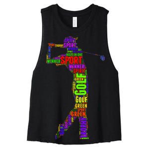 The Spirit of Golf Word Mash-up Women's Racerback Cropped Tank