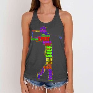 The Spirit of Golf Word Mash-up Women's Knotted Racerback Tank