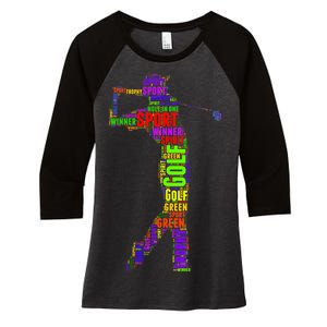 The Spirit of Golf Word Mash-up Women's Tri-Blend 3/4-Sleeve Raglan Shirt