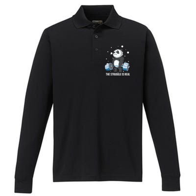 The Struggle Is Real Panda Performance Long Sleeve Polo