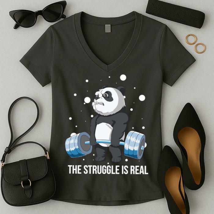 The Struggle Is Real Panda Women's V-Neck T-Shirt