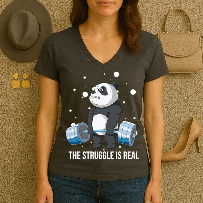 The Struggle Is Real Panda Women's V-Neck T-Shirt