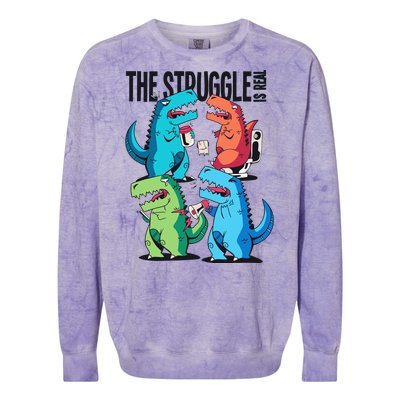 The Struggle Is Real T-Rex Problems Colorblast Crewneck Sweatshirt