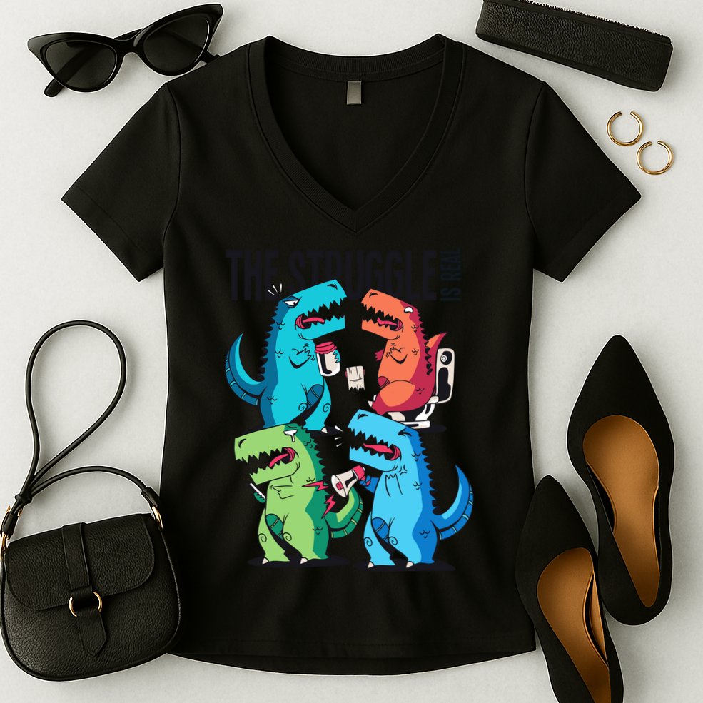 The Struggle Is Real T-Rex Problems Women's V-Neck T-Shirt