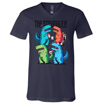 The Struggle Is Real T-Rex Problems V-Neck T-Shirt