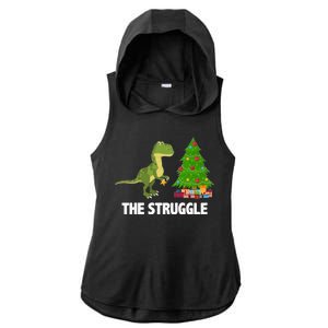 The Struggle T-rex Christmas Tree Ladies PosiCharge Tri-Blend Wicking Draft Hoodie Tank