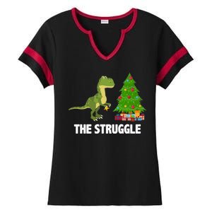 The Struggle T-rex Christmas Tree Ladies Halftime Notch Neck Tee