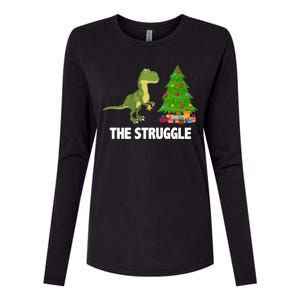 The Struggle T-rex Christmas Tree Womens Cotton Relaxed Long Sleeve T-Shirt