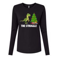 The Struggle T-rex Christmas Tree Womens Cotton Relaxed Long Sleeve T-Shirt