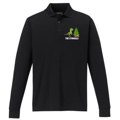 The Struggle T-rex Christmas Tree Performance Long Sleeve Polo