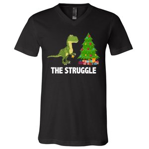 The Struggle T-rex Christmas Tree V-Neck T-Shirt