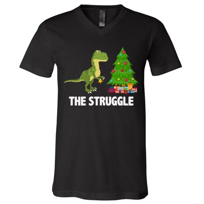 The Struggle T-rex Christmas Tree V-Neck T-Shirt
