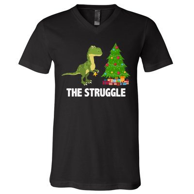 The Struggle T-rex Christmas Tree V-Neck T-Shirt