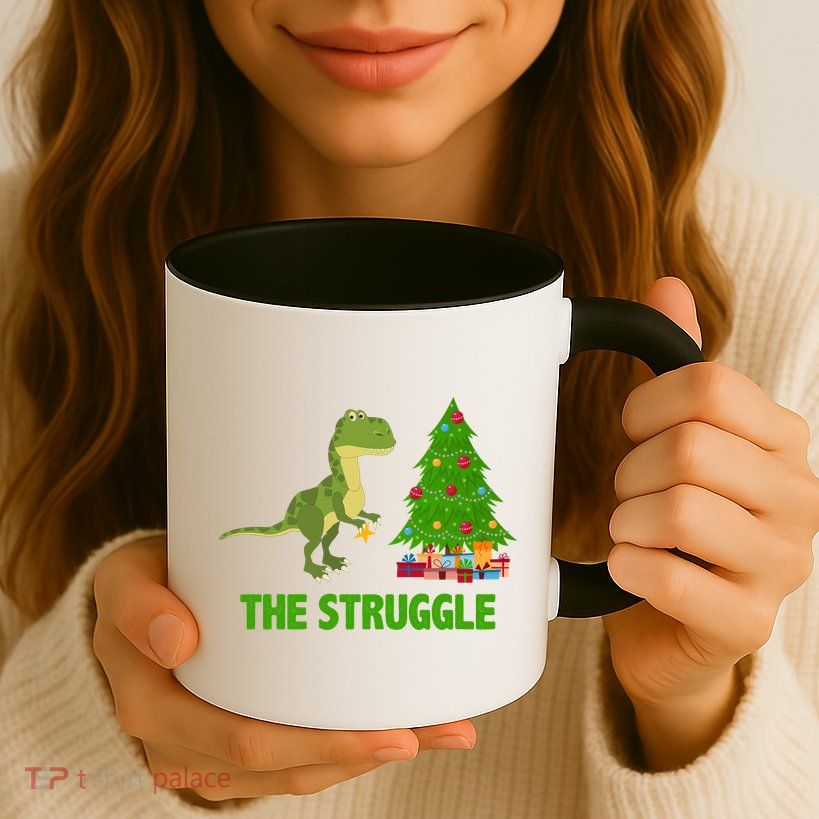 The Struggle T-rex Christmas Tree Mug