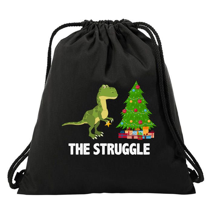 The Struggle T-rex Christmas Tree Drawstring Bag
