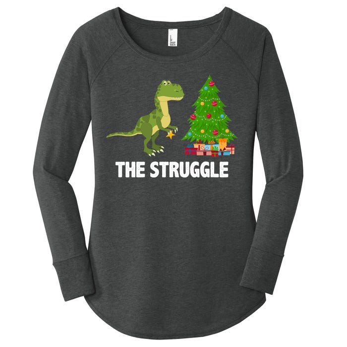 The Struggle T-rex Christmas Tree Women's Perfect Tri Tunic Long Sleeve Shirt