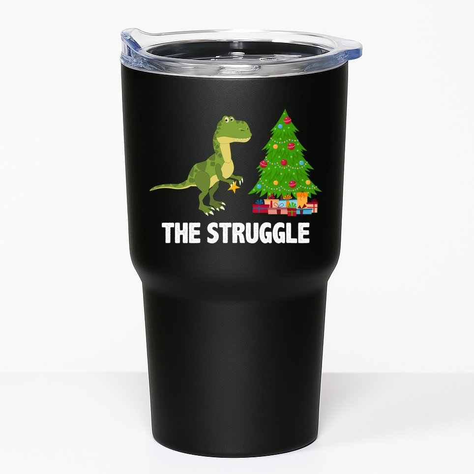 The Struggle T-rex Christmas Tree Tumbler