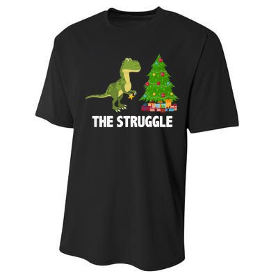 The Struggle T-rex Christmas Tree Performance Sprint T-Shirt