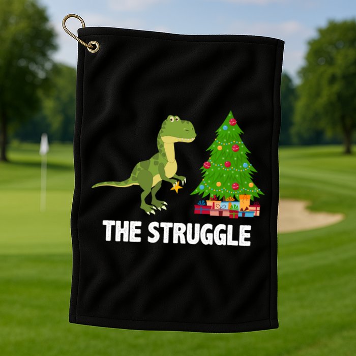 The Struggle T-rex Christmas Tree Golf Towel