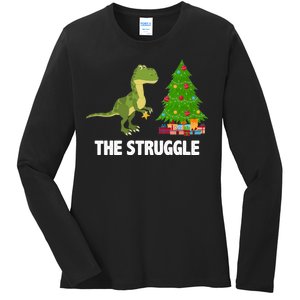 The Struggle T-rex Christmas Tree Ladies Long Sleeve Shirt